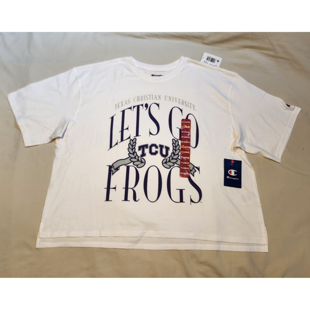 Champion Texas Christian University TCU Frogs White Graphic Crop Top‎ T-Shirt XL